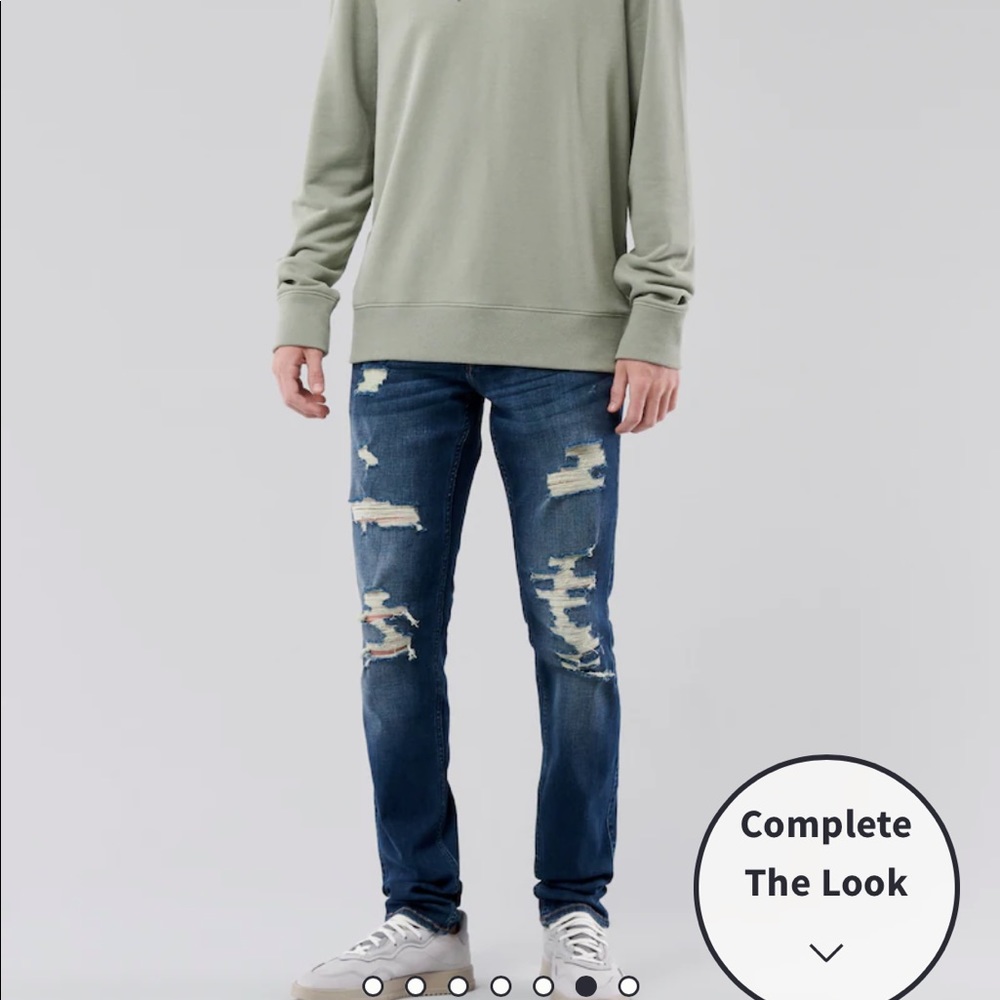 Hollister RIPPED DARK WASH STACKED SKINNY JEANS- W34 L32 - Picture 9 of 12